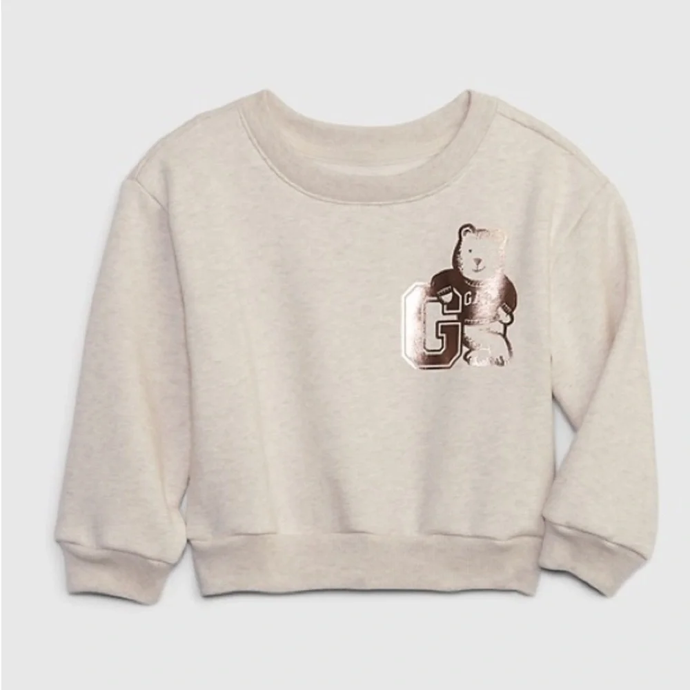 BABYGAP Toddler Metallic Bear‎ Novelty Logo Oatmeal Heather Beige Sweatshirt 3